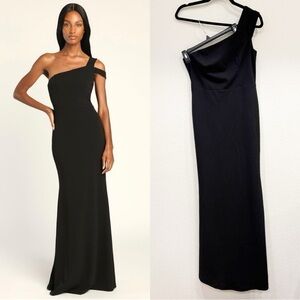Size M NWOT Lulus Make an Entrance Black One-Shoulder Mermaid Maxi Dress